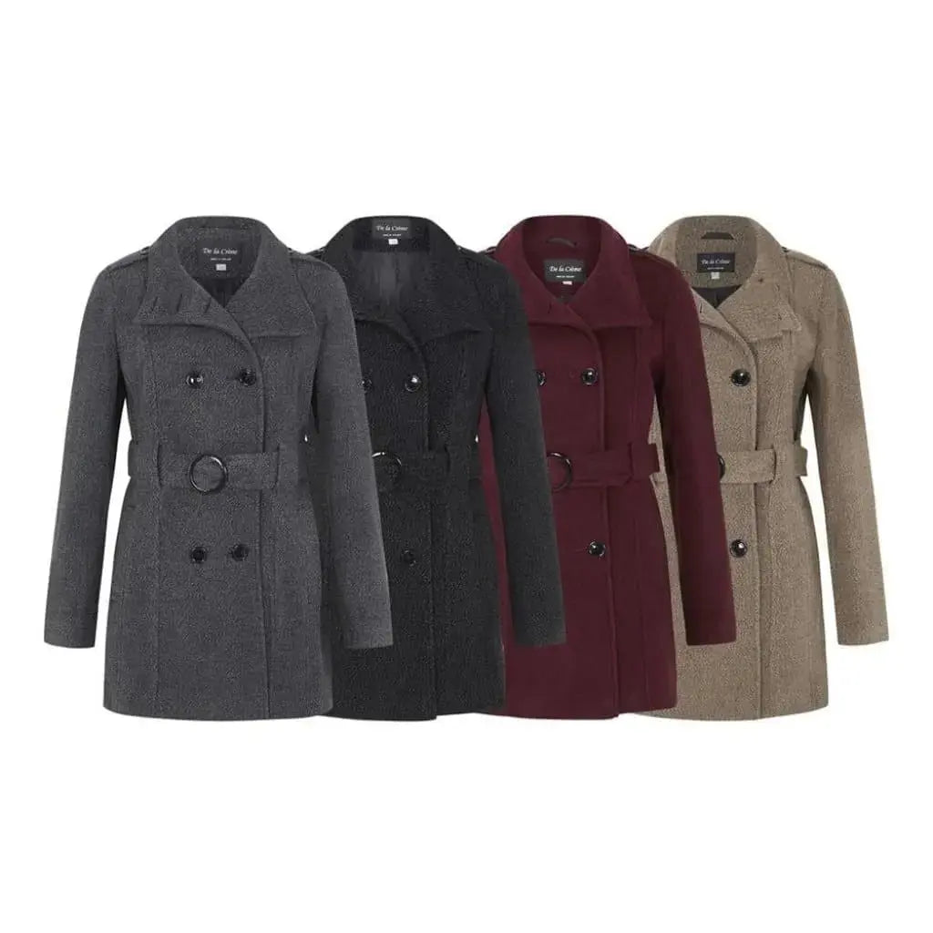 De La Creme Womens Military Style Wool Belted Coat