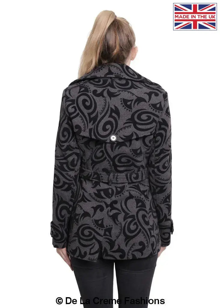 De La Creme - Womens Tribal Print Double Breasted Short Coat