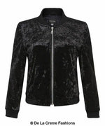 De La Creme - Womens Velvet Zip-Thru Varsity Bomber Jacket