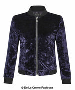 De La Creme - Womens Velvet Zip-Thru Varsity Bomber Jacket