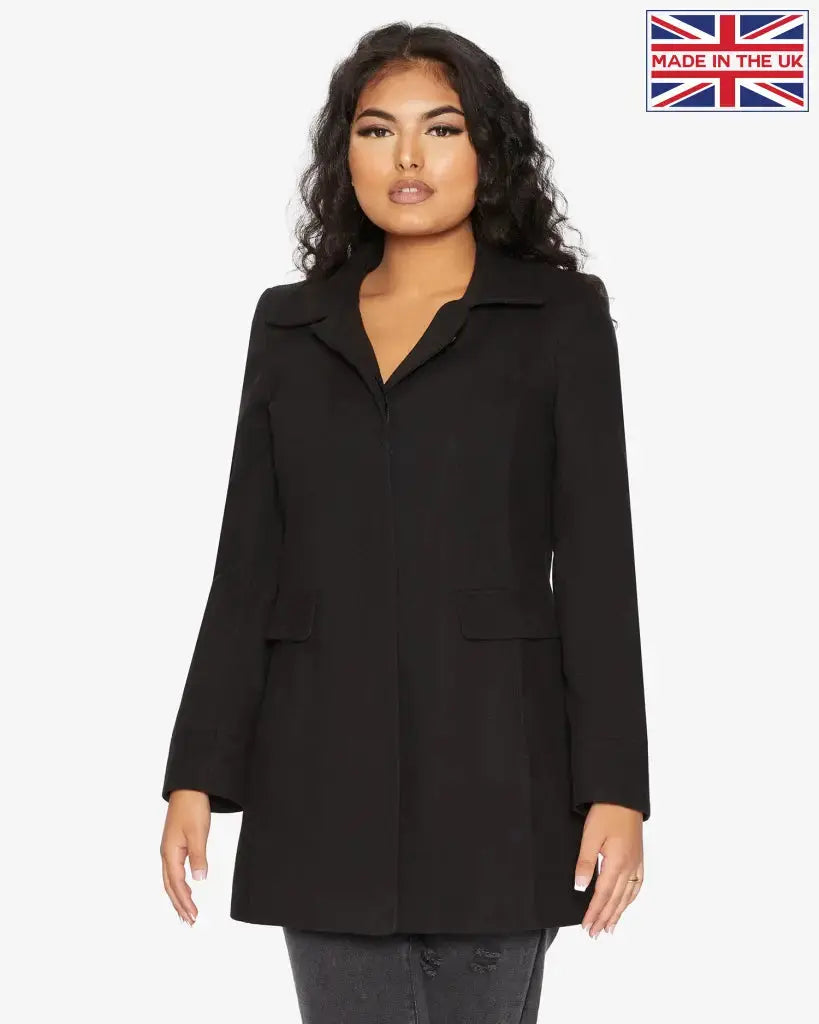 Womens Wool Blend Hip Length Covert Coat