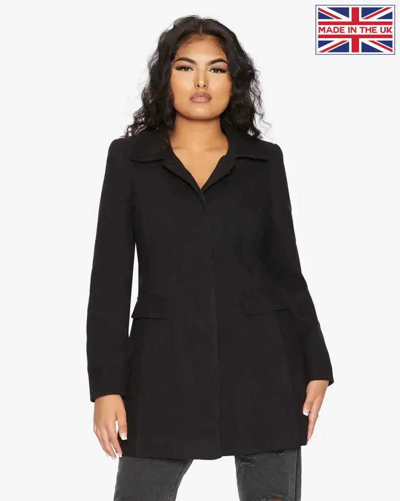 Womens Wool Blend Hip Length Covert Coat