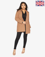 Womens Wool Blend Hip Length Covert Coat Camel / Uk 8/eu 36/us 4