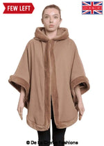 De La Creme - Womens Wool & Cashmere Blend Fur Lined Hooded Cape