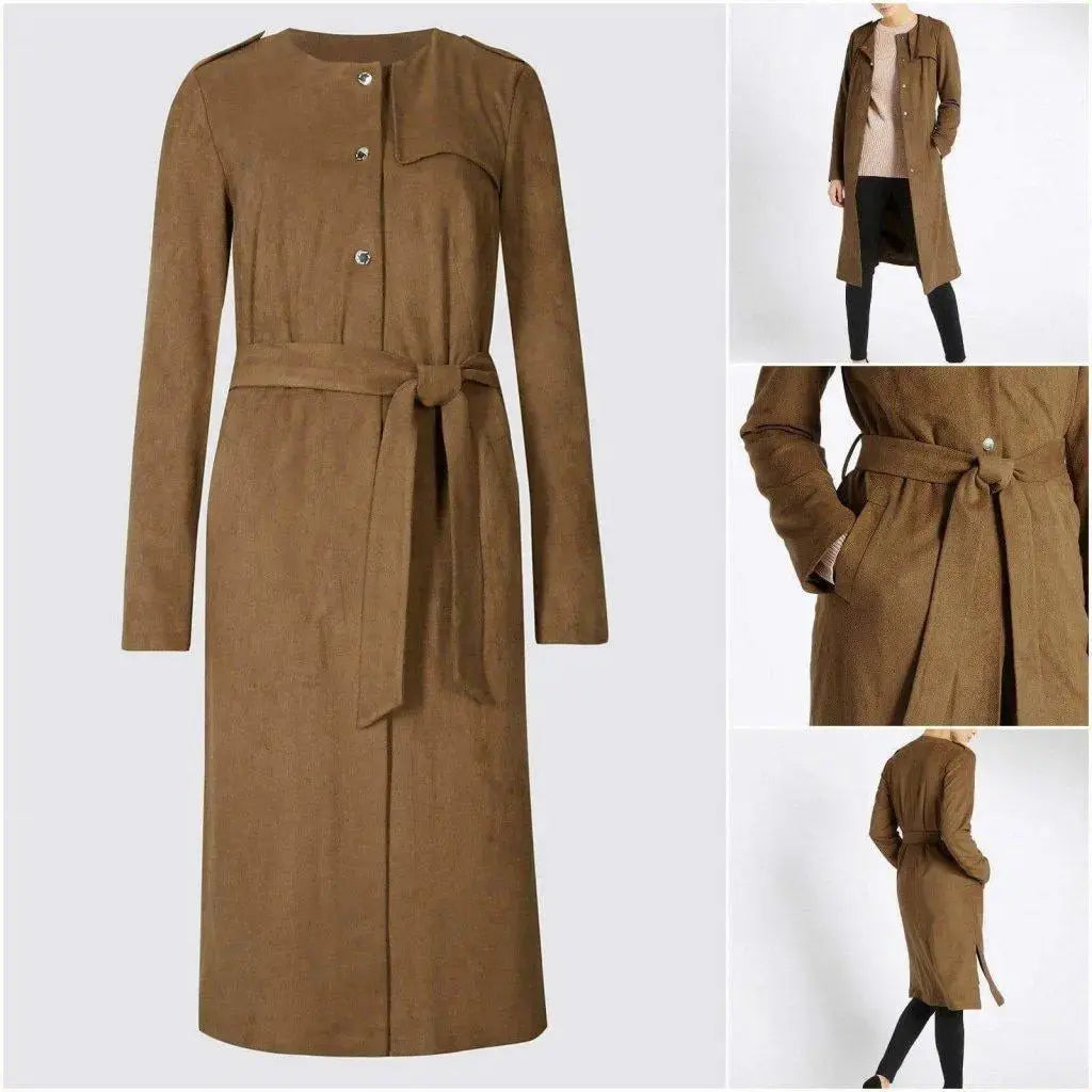 Womens Tan Brown Suedette Longline Duster Coat
