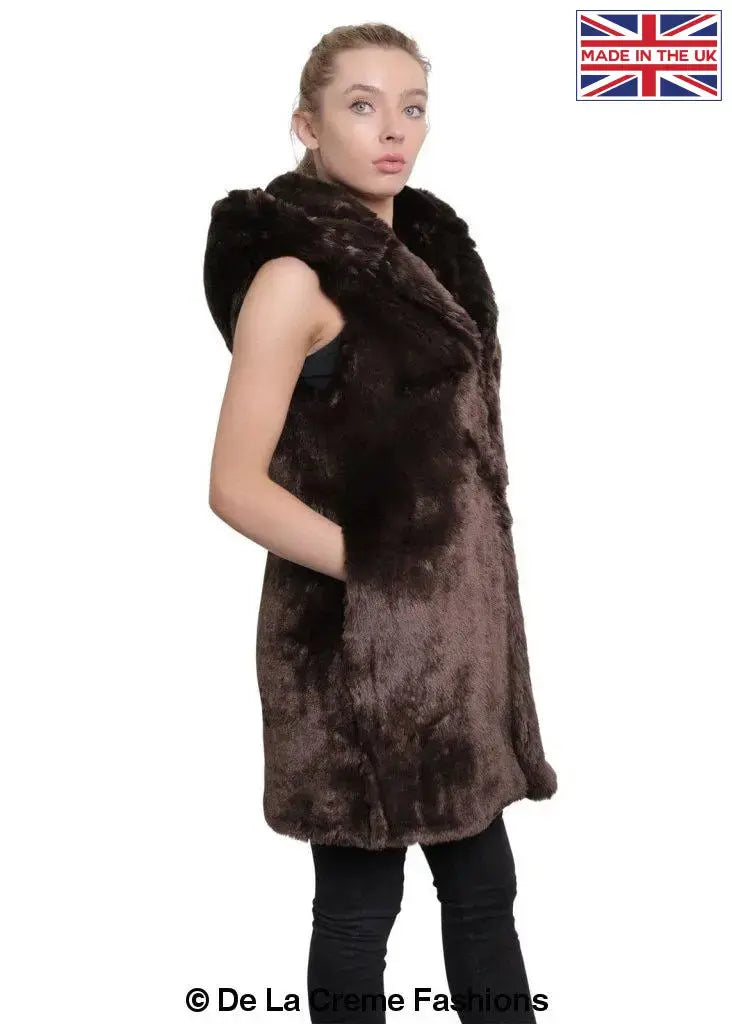 De La Creme - Women's Faux Fur Hooded Gilet