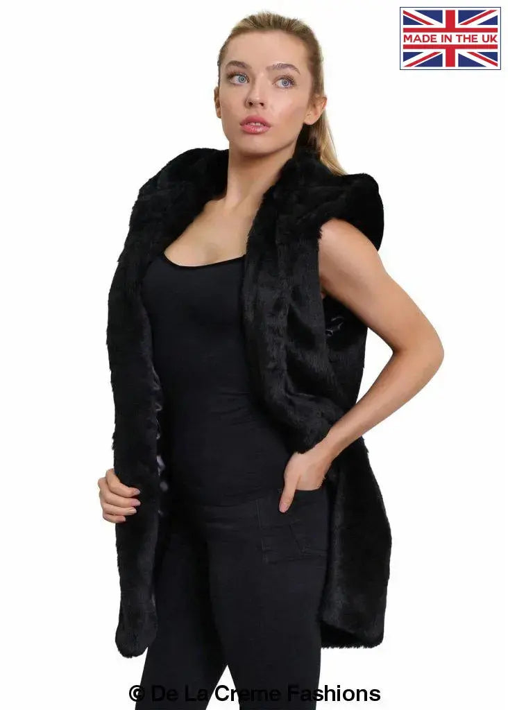 De La Creme - Women's Faux Fur Hooded Gilet