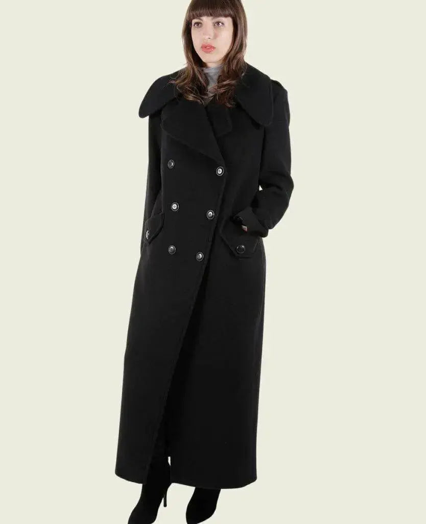 MARQUETTA Womens Double Breasted Wool Cashmere Blend Long Coat