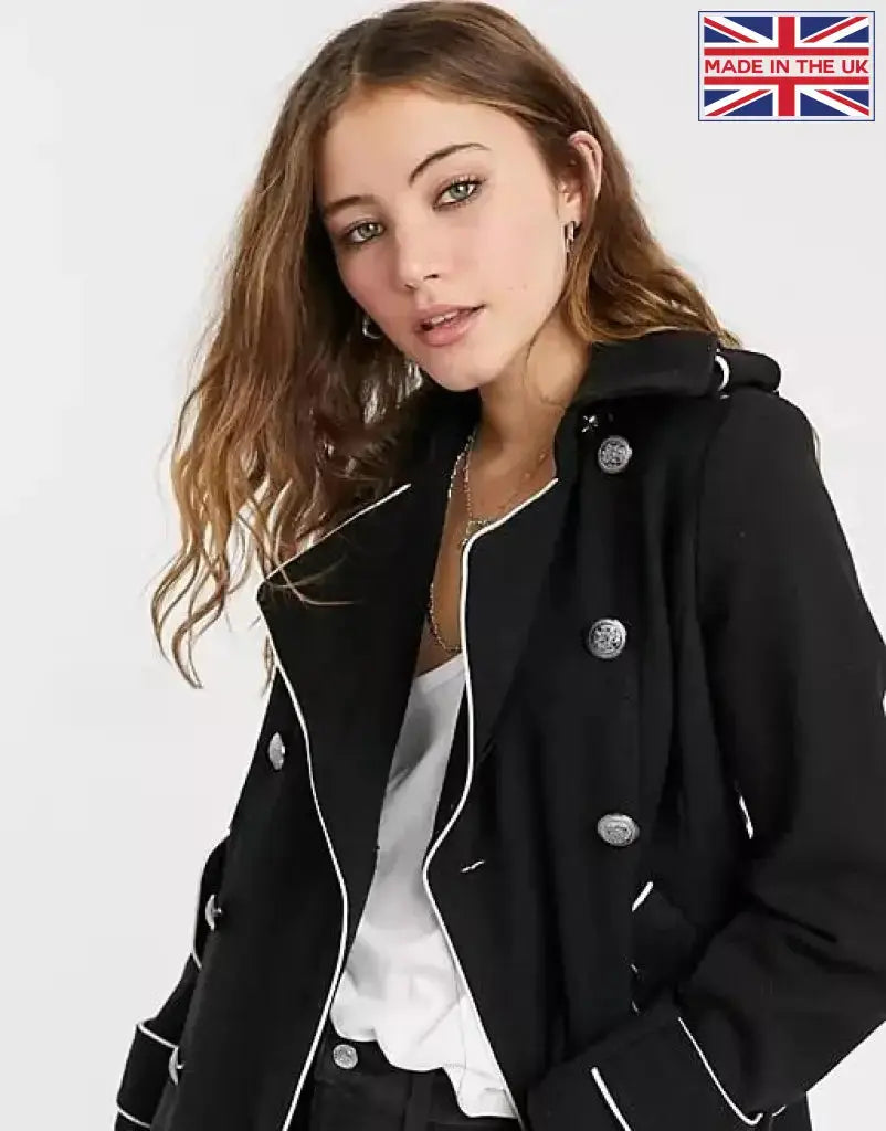 De La Creme - Womens Military Coat With Contrast Buttons