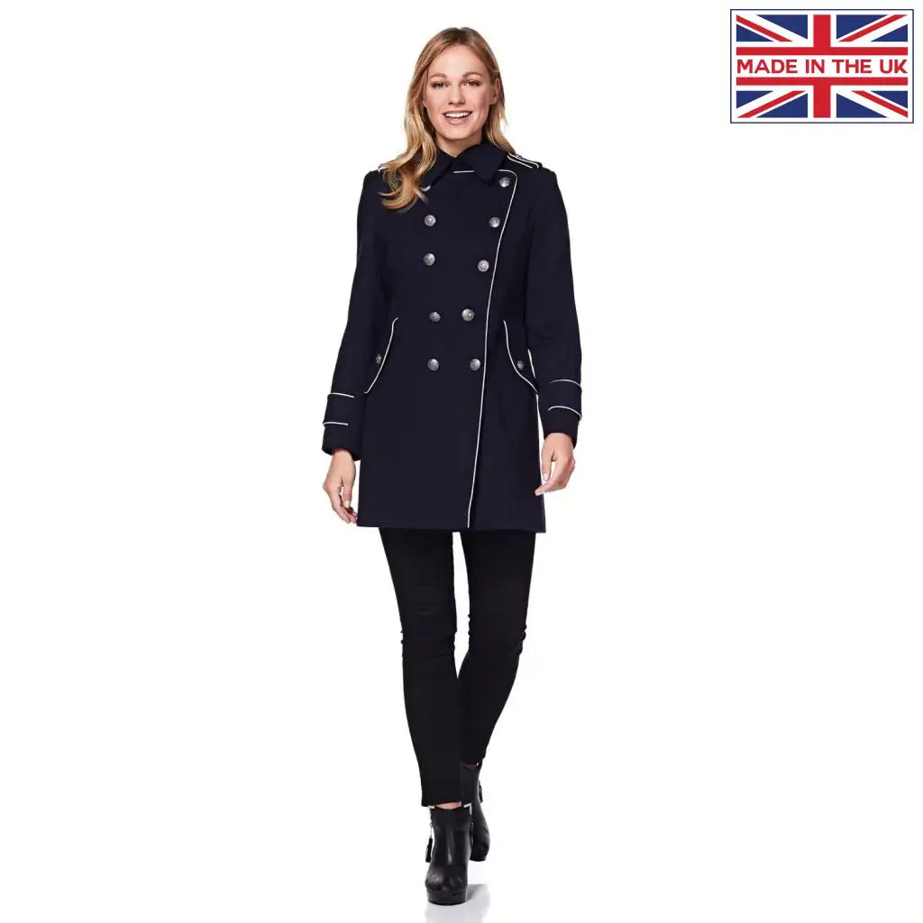 De La Creme - Womens Military Coat With Contrast Buttons