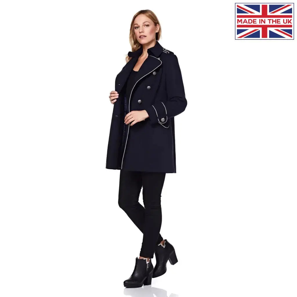 De La Creme - Womens Military Coat With Contrast Buttons