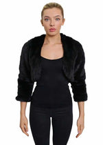 De La Creme - Womens Open Front Faux Fur Bolero Shrug Ladies Cropped Jacket