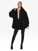 Oversized Patch Pocket Borg Teddy Shacket Black / One Size (Fits Uk 8 - 14)
