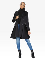 Spring/summer Double Breasted Skater Coat (1102-Sp) Black / Uk 8/eu 36/us 4/xs