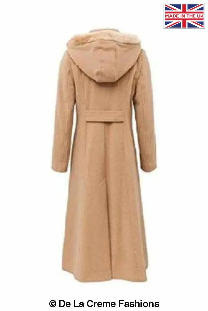 De La Creme - Womens Wool Blend Faux Fur Trim Hooded Long Coat