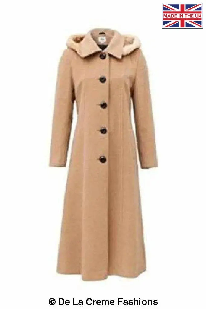 De La Creme - Womens Wool Blend Faux Fur Trim Hooded Long Coat