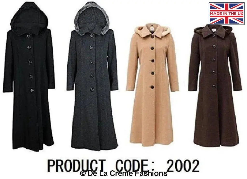 De La Creme - Womens Wool Blend Faux Fur Trim Hooded Long Coat
