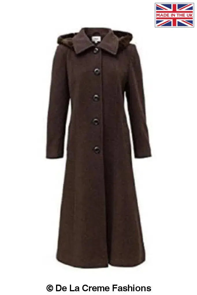 De La Creme - Womens Wool Blend Faux Fur Trim Hooded Long Coat