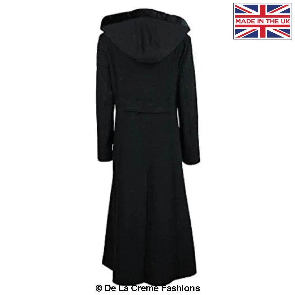 De La Creme - Womens Wool Blend Faux Fur Trim Hooded Long Coat