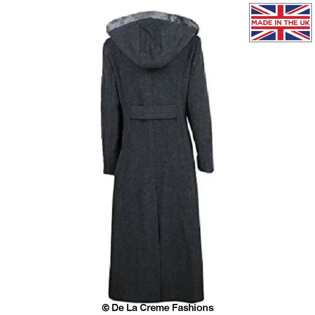 De La Creme - Womens Wool Blend Faux Fur Trim Hooded Long Coat