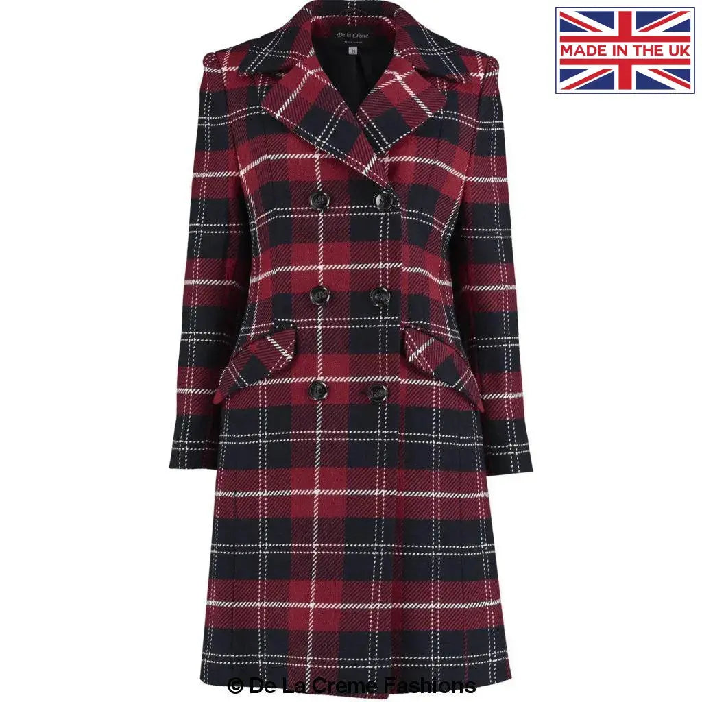 De La Creme - Womens Tartan Check Double Breasted Coat