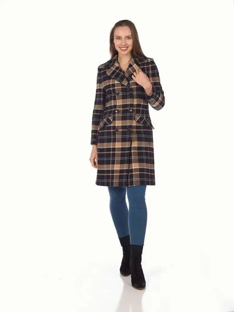 De La Creme Womens Wool Blend Tartan Check Double Breasted Coat