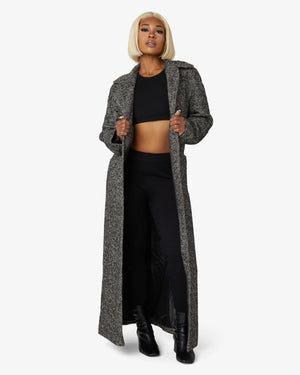 Herringbone Design Single Breasted Longline Coat (1204-HB) De La Creme