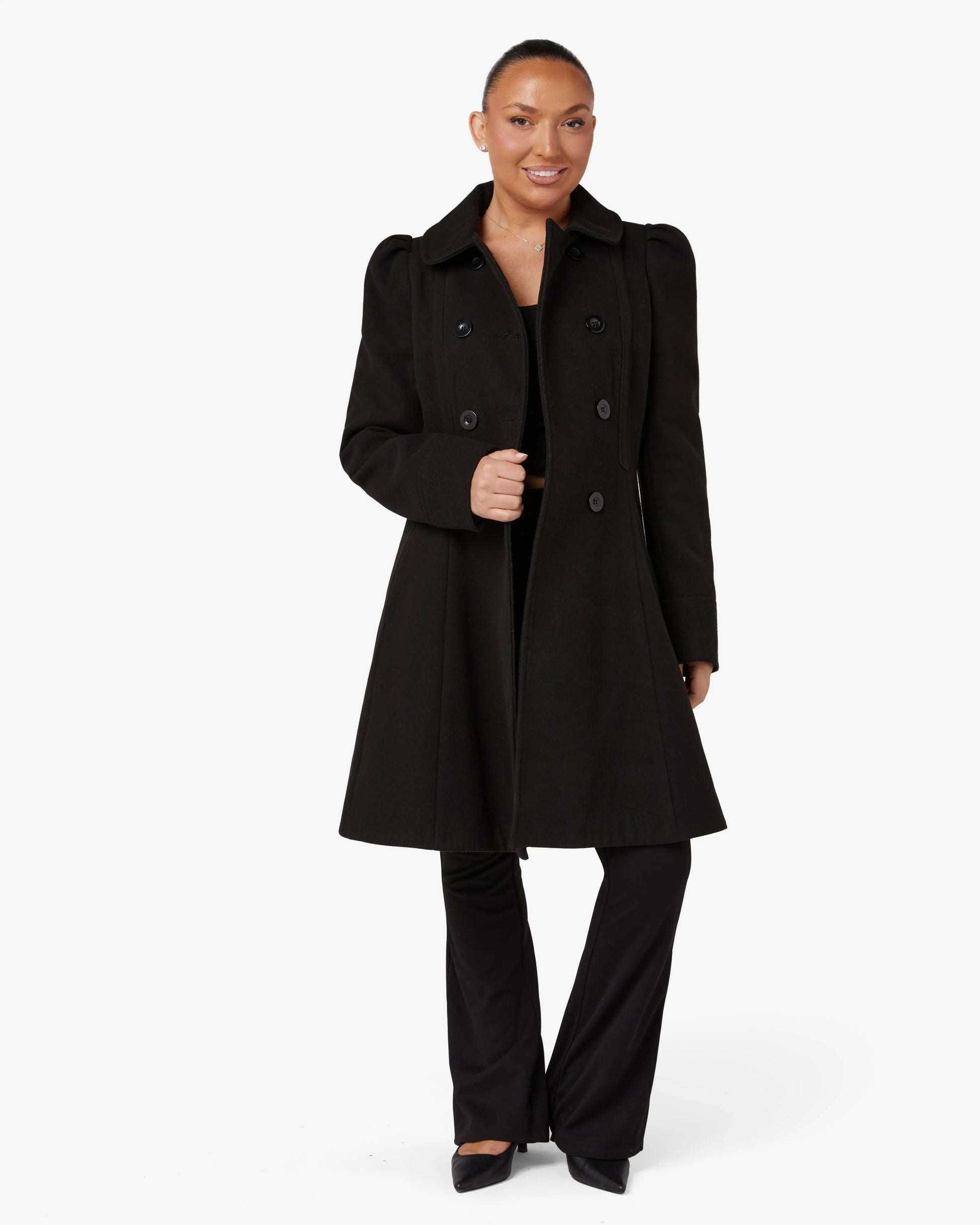 Double Breasted Peter Pan Collar Skater Coat (1209) De La Creme