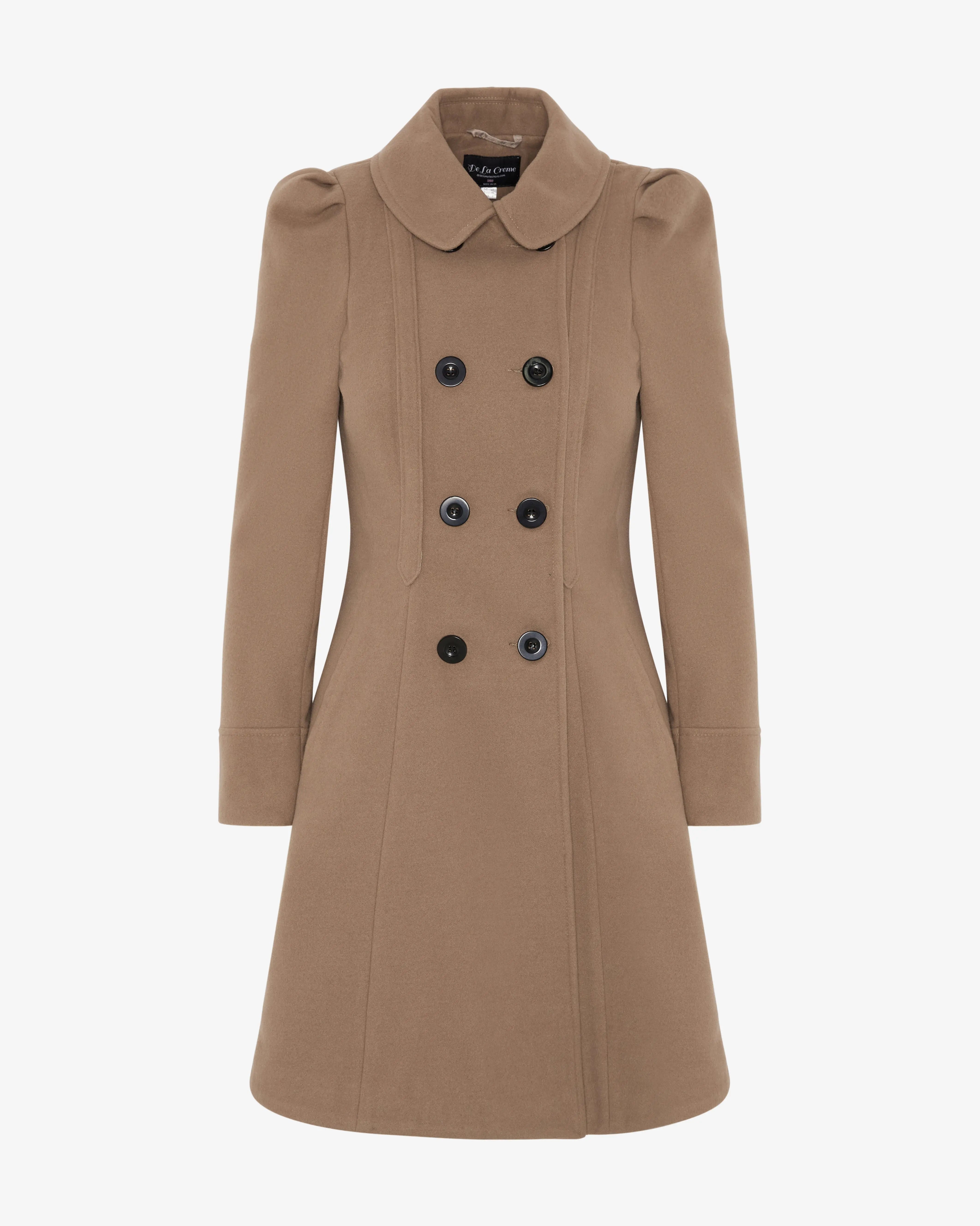 De La Womens Double Breasted Velvet Trim Skater Coat - De La