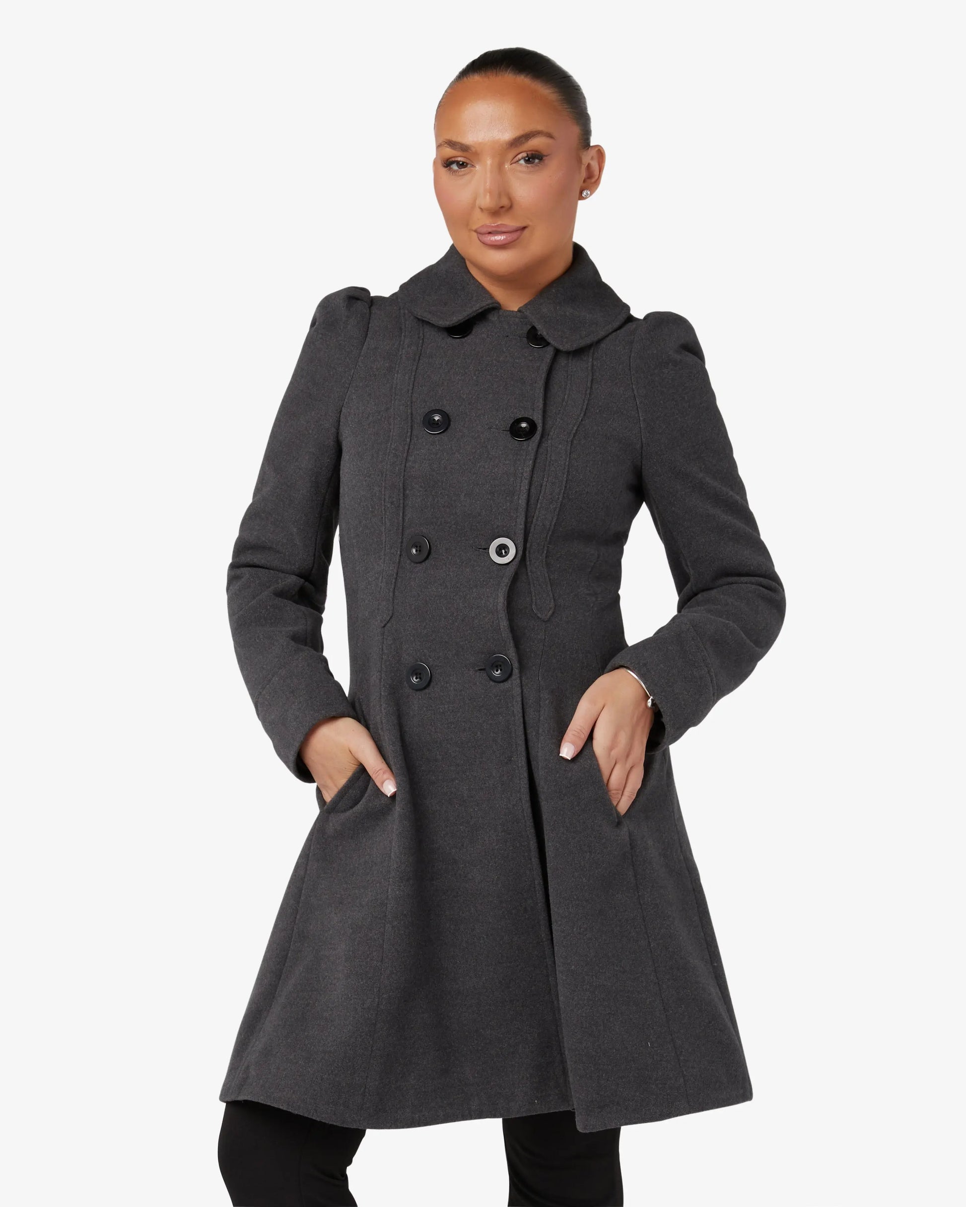 Double Breasted Peter Pan Collar Skater Coat (1209) De La Creme