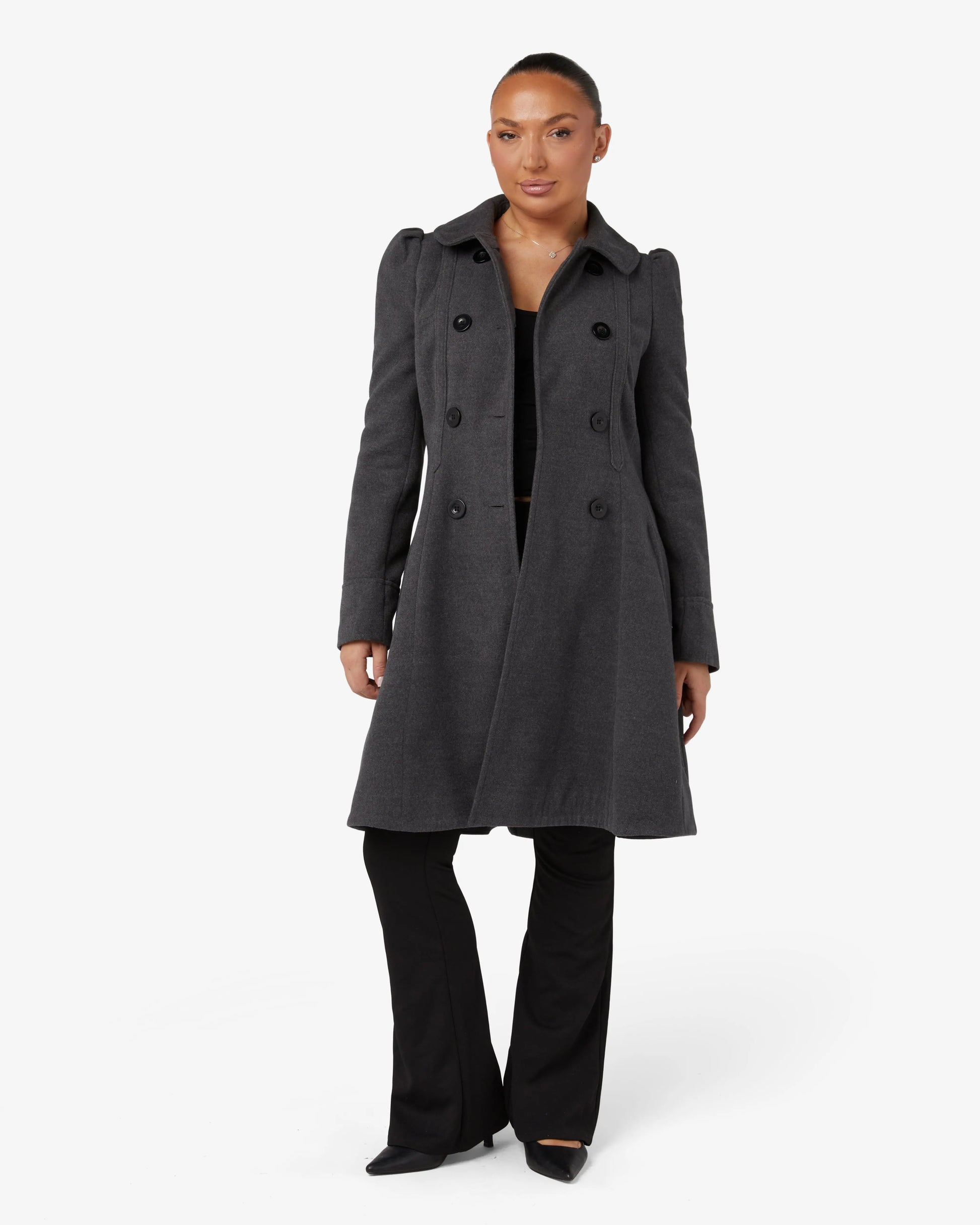 Double Breasted Peter Pan Collar Skater Coat (1209) De La Creme