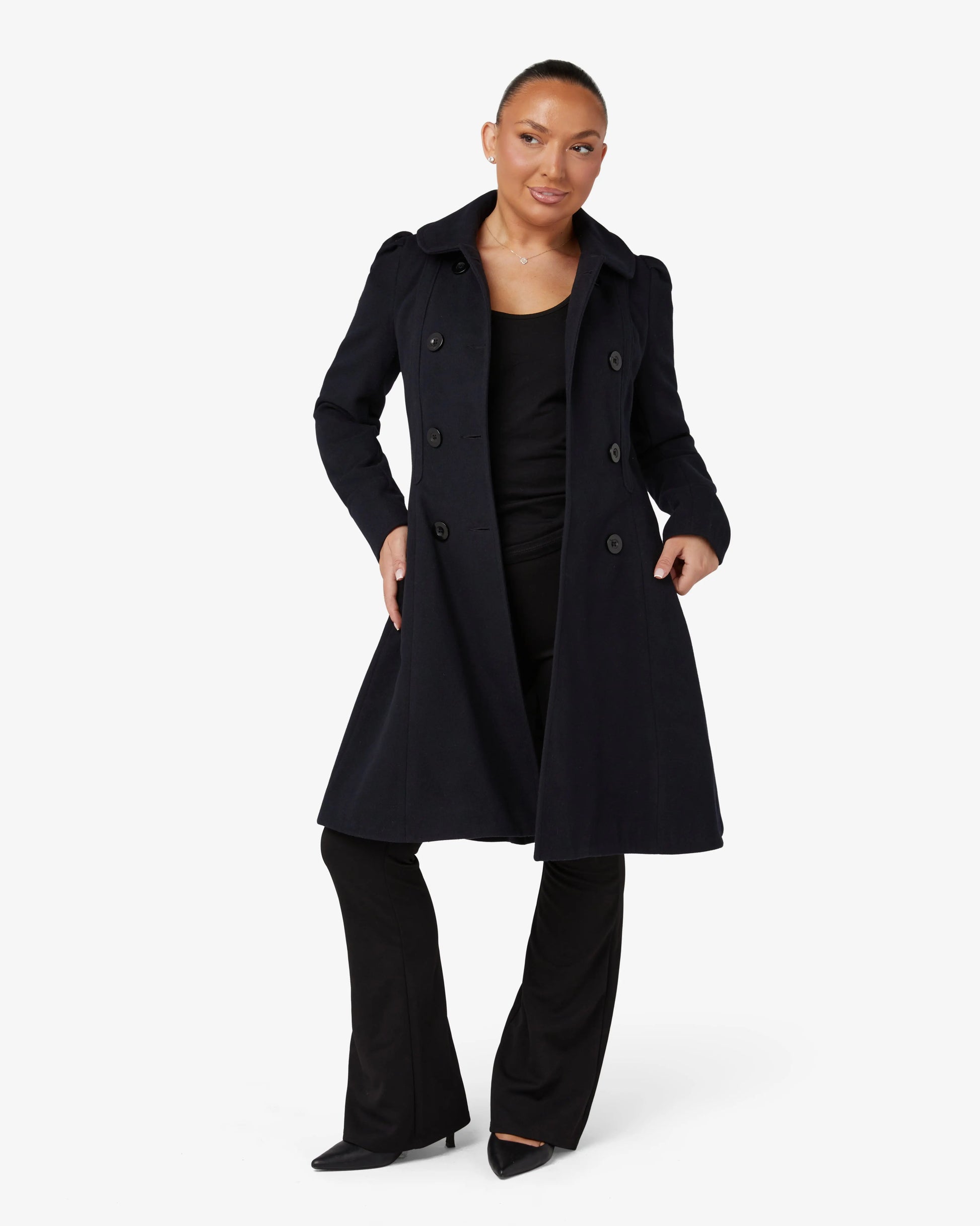 Double Breasted Peter Pan Collar Skater Coat (1209) De La Creme