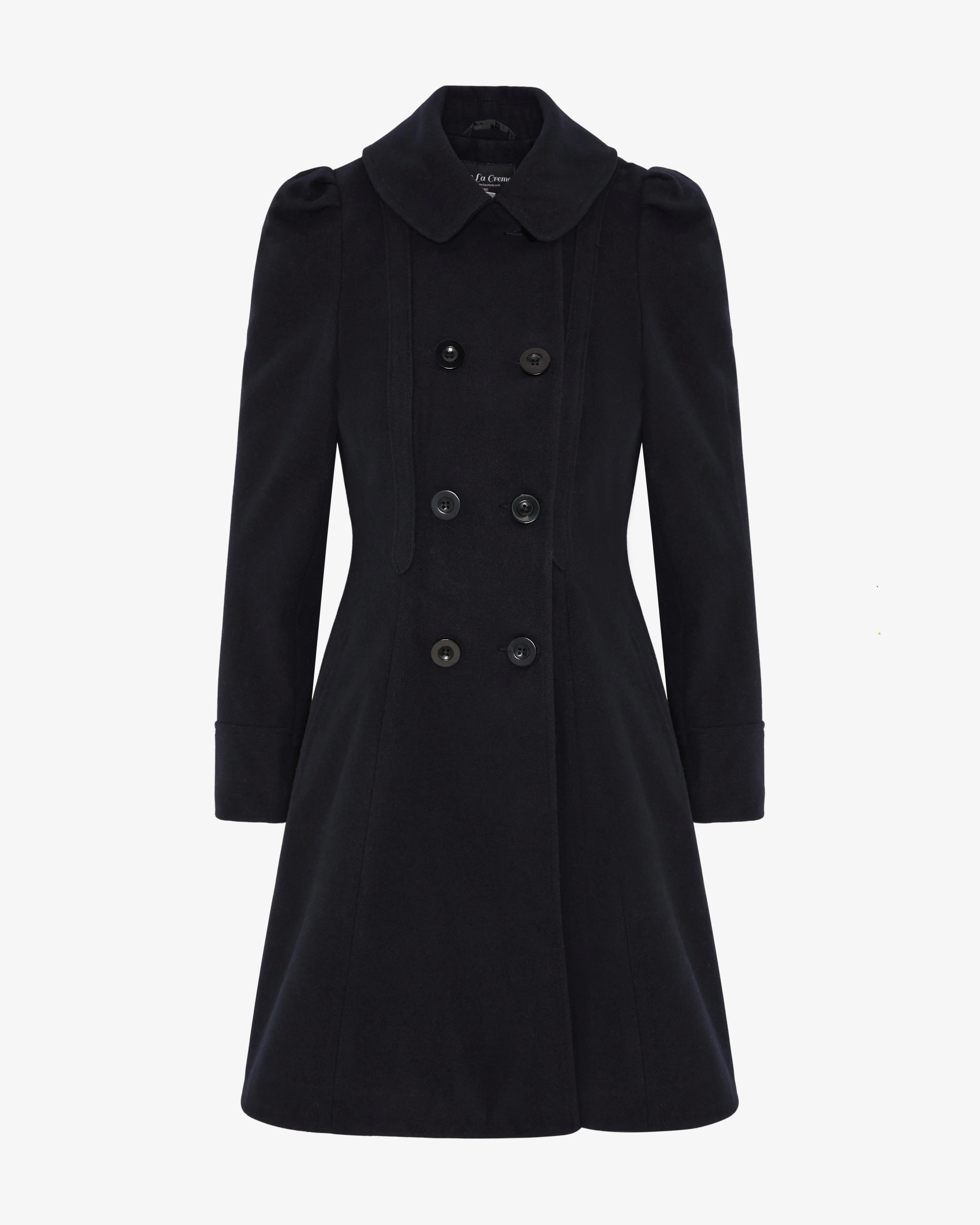 De La Womens Double Breasted Velvet Trim Skater Coat - De La