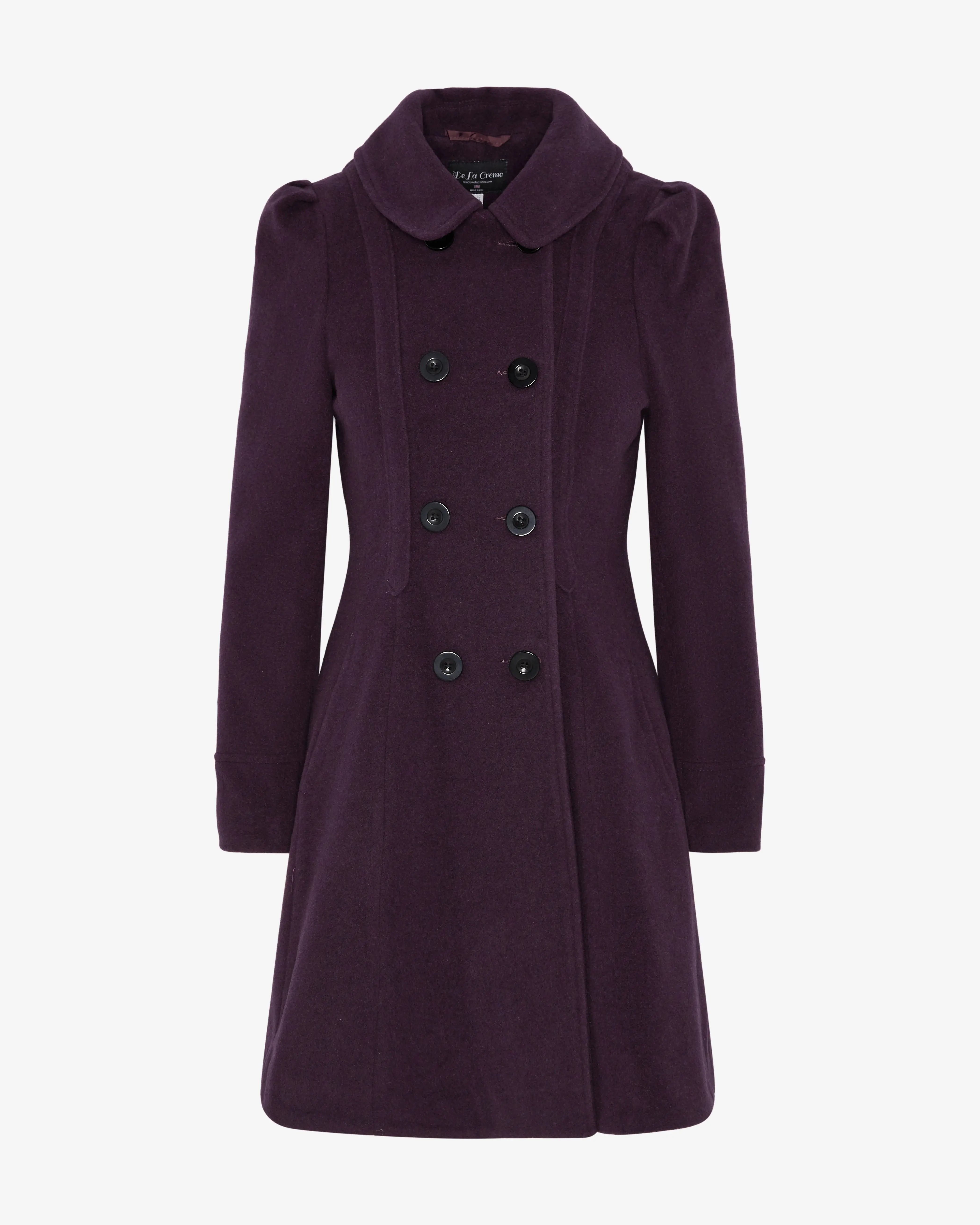 De La Womens Double Breasted Velvet Trim Skater Coat - De La