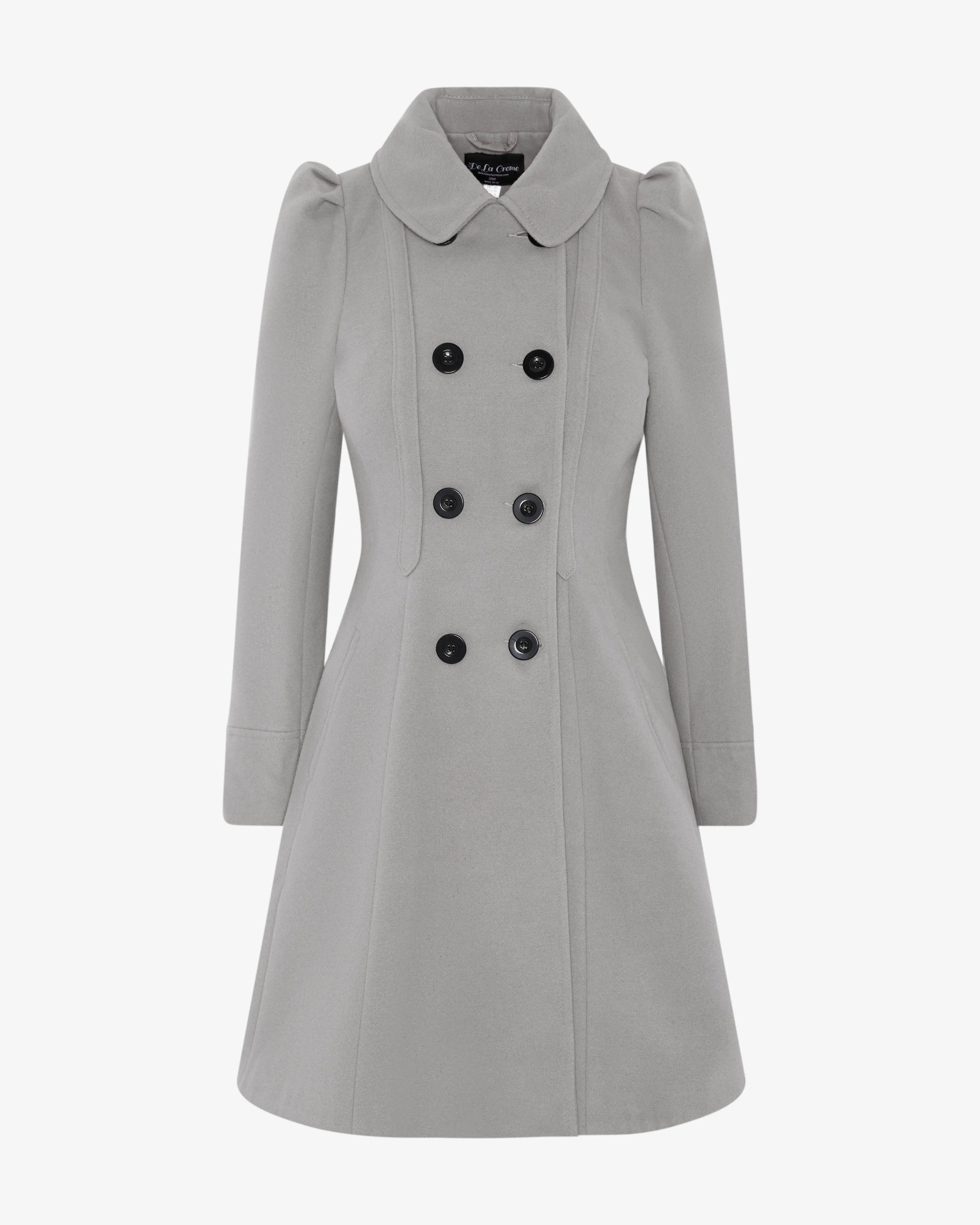 De La Womens Double Breasted Velvet Trim Skater Coat - De La