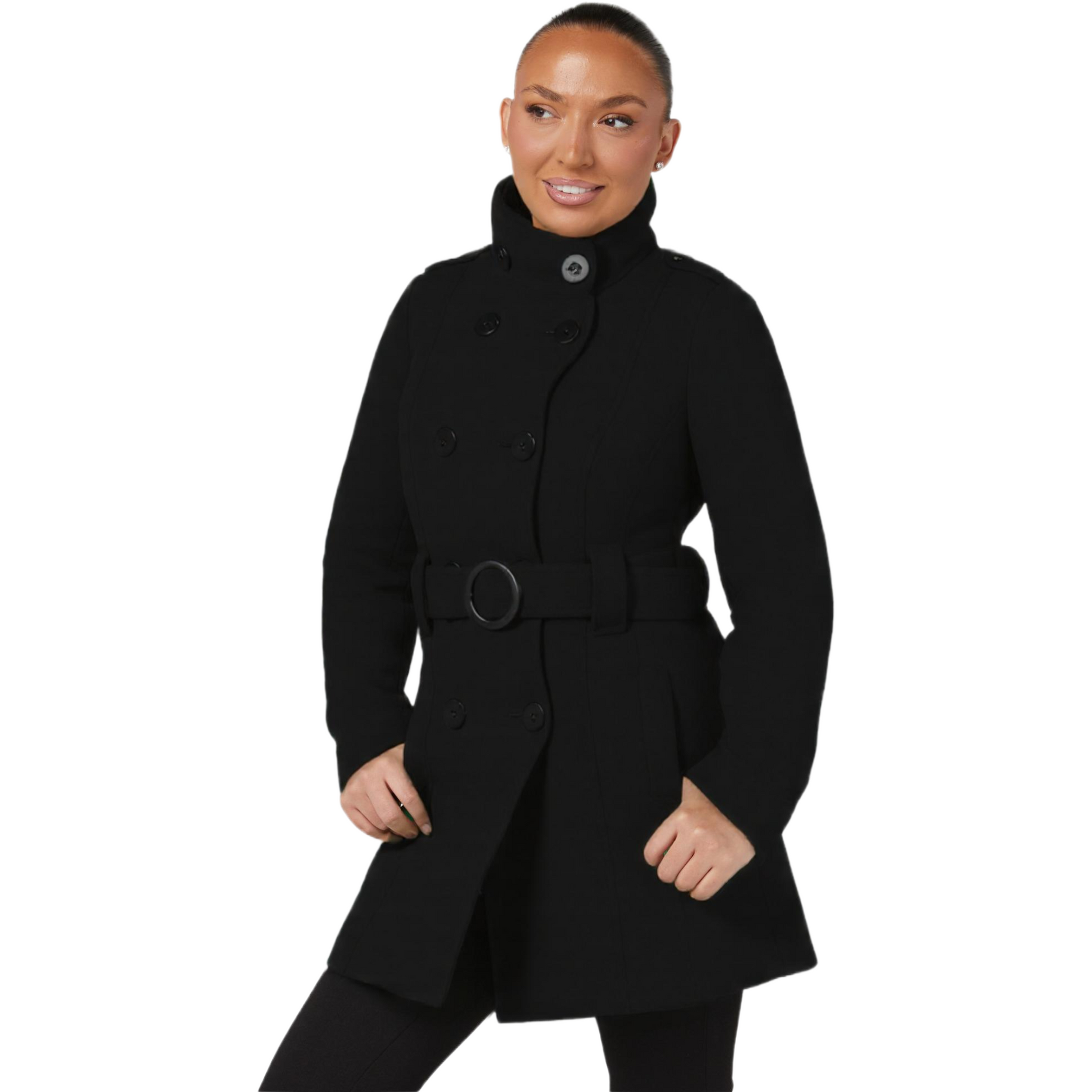 Military Style High Neck Belted Coat (1226) De La Creme