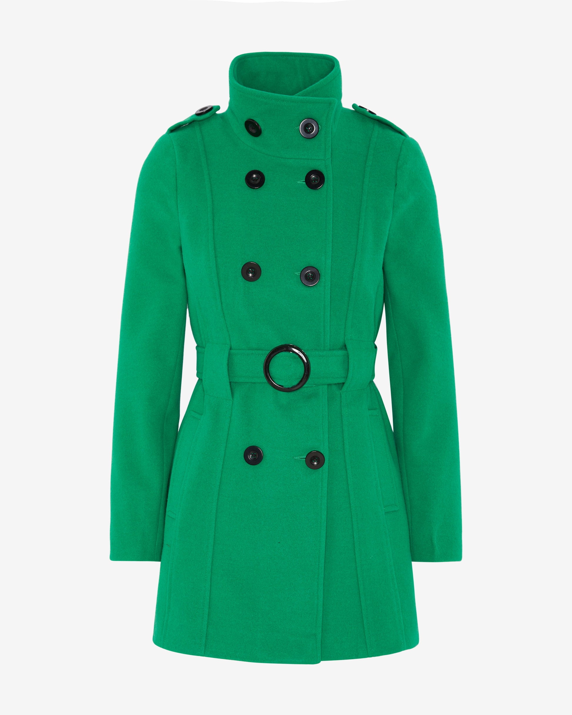 Military Style High Neck Belted Coat (1226) De La Creme