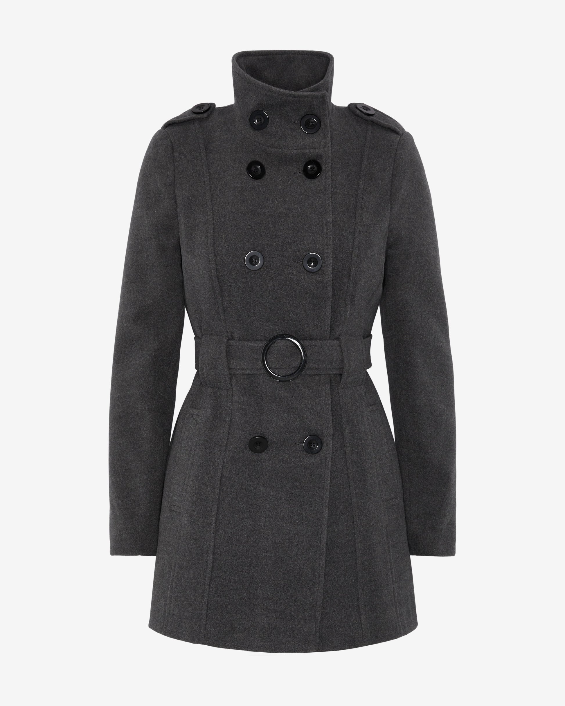 Military Style High Neck Belted Coat (1226) De La Creme