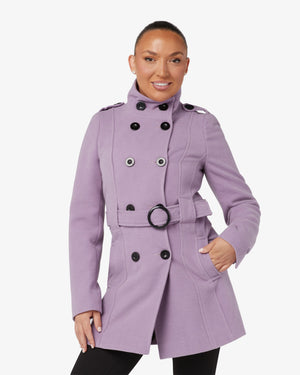 Military Style High Neck Belted Coat (1226) De La Creme