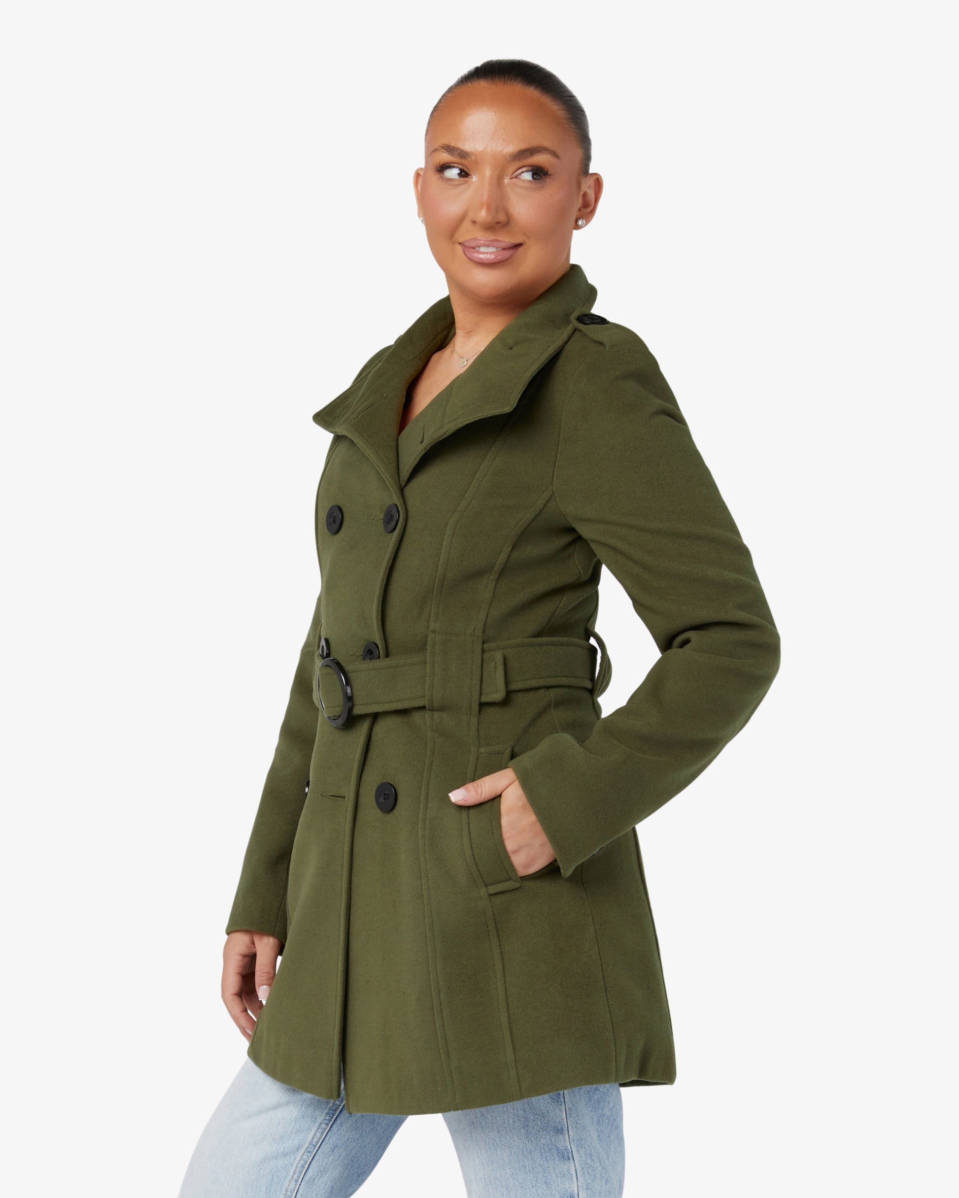 Military Style High Neck Belted Coat (1226) De La Creme