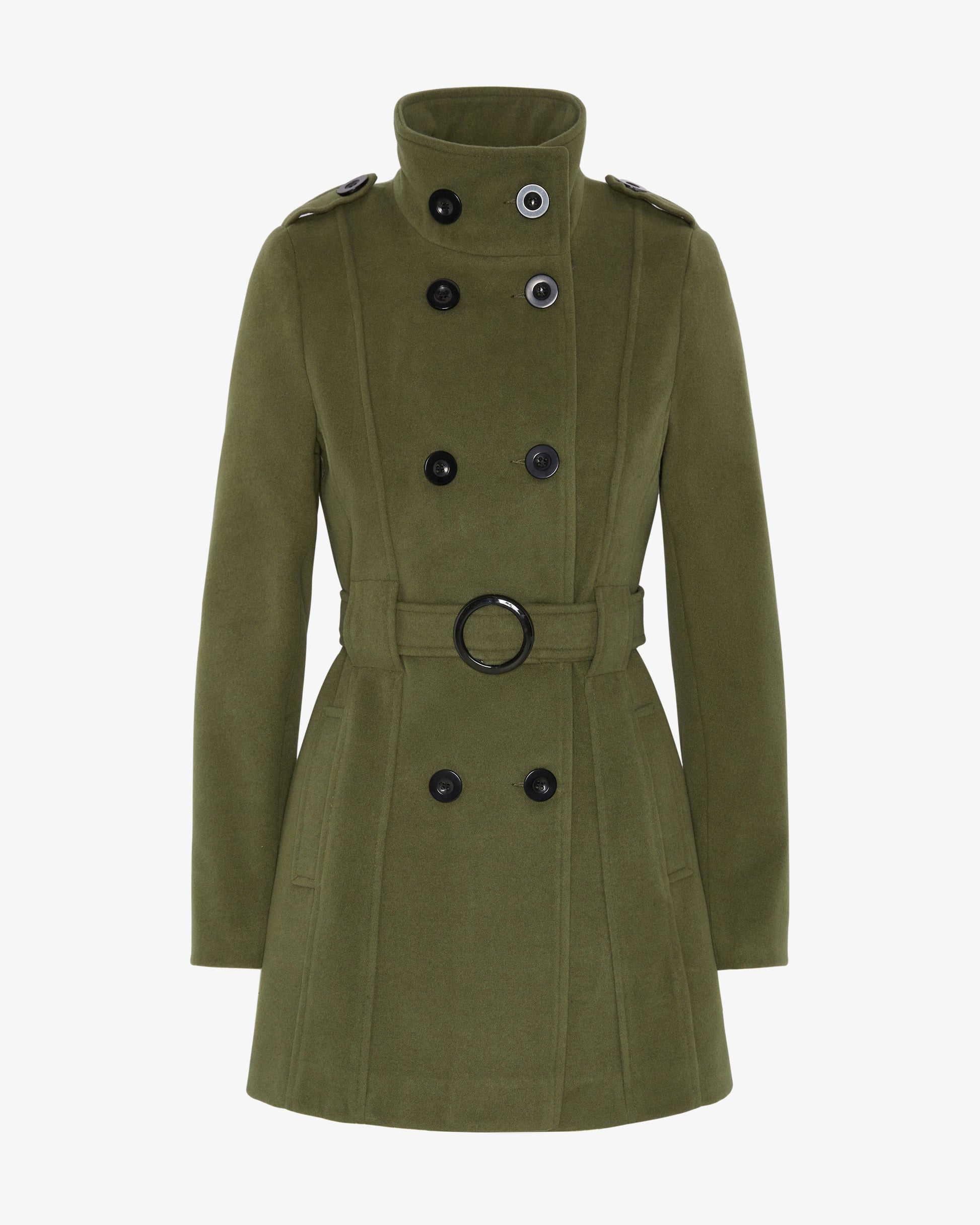 Military Style High Neck Belted Coat (1226) De La Creme