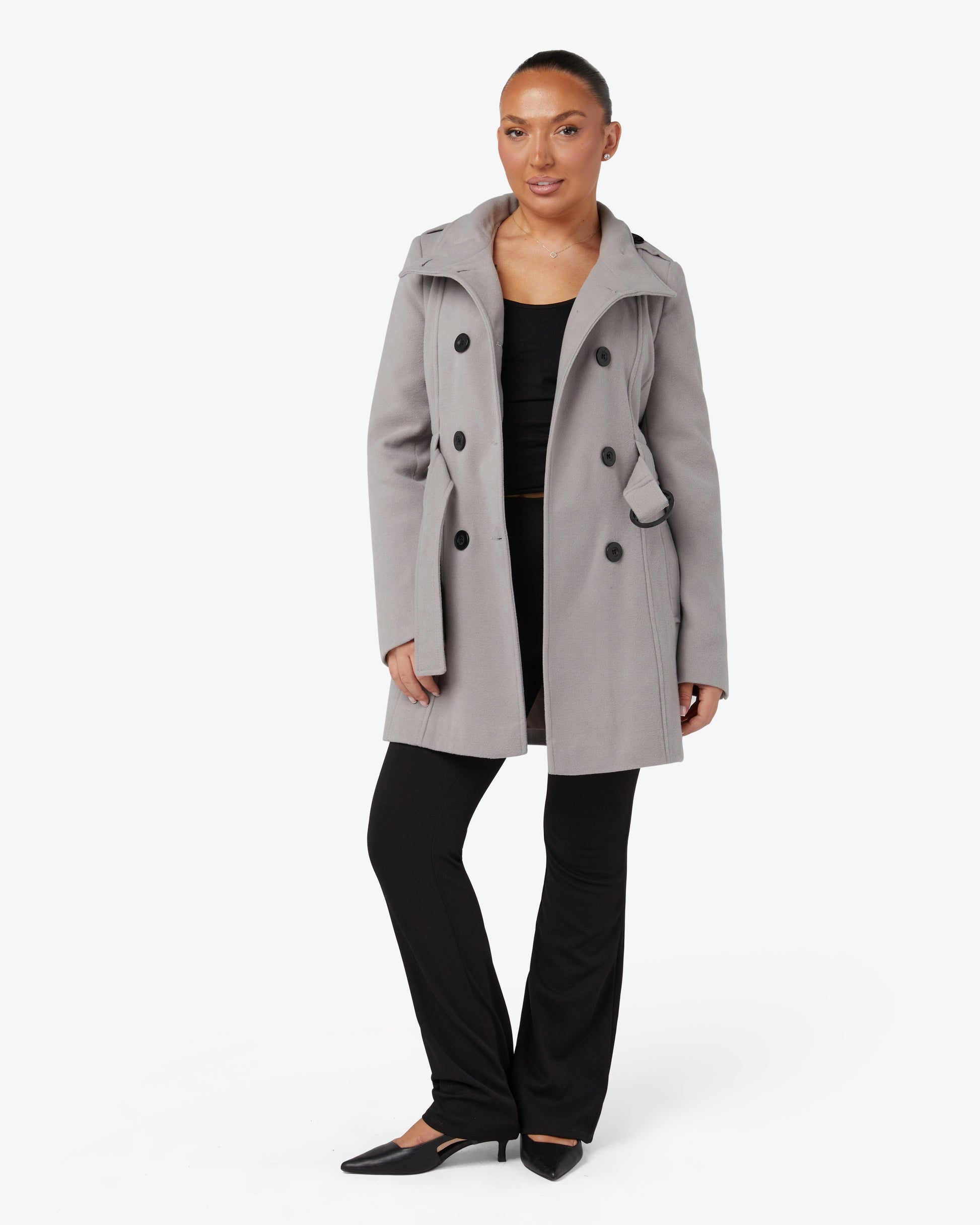 Military Style High Neck Belted Coat (1226) De La Creme