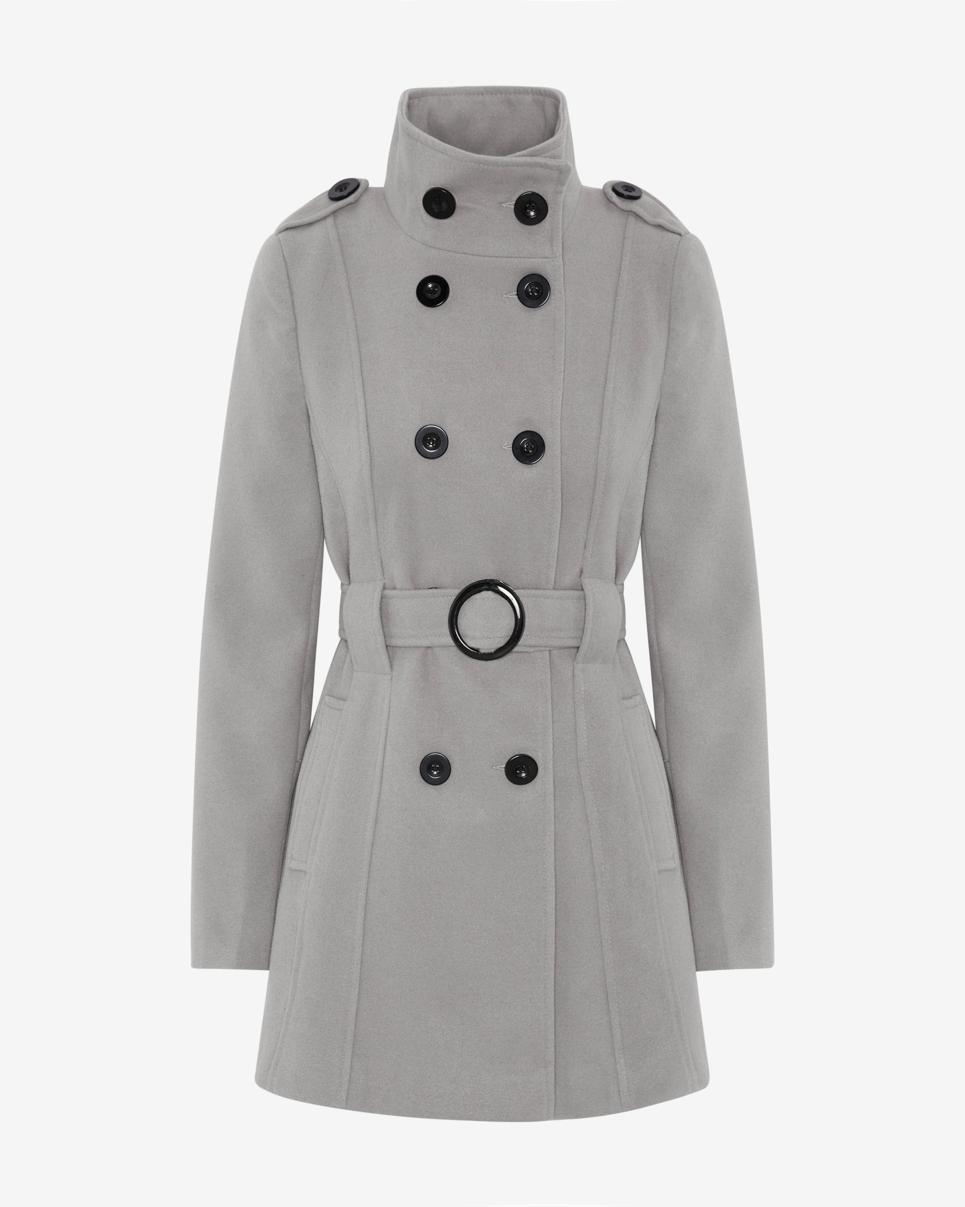 Military Style High Neck Belted Coat (1226) De La Creme