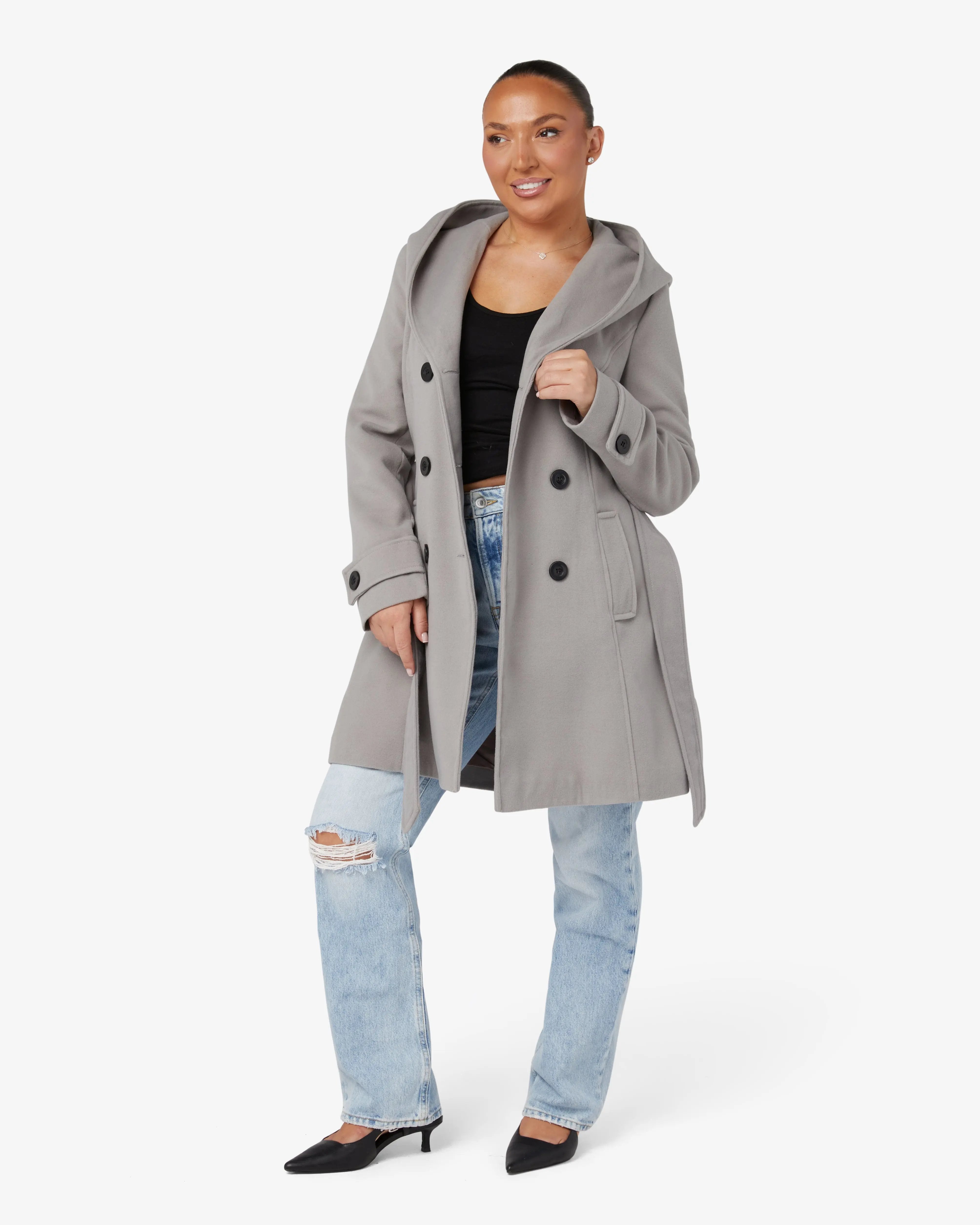 De La Creme Womens Slim Fit Shawl Hooded Coat