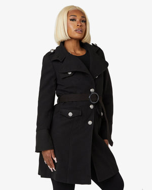 High Neck Belted Military Style Coat (1502) De La Creme