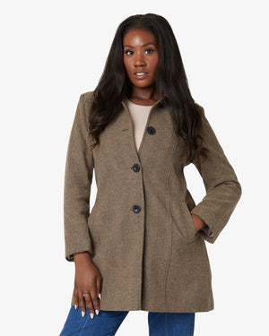 De La Creme - Womens Herringbone Blend Button Up Coat (2002-HB)