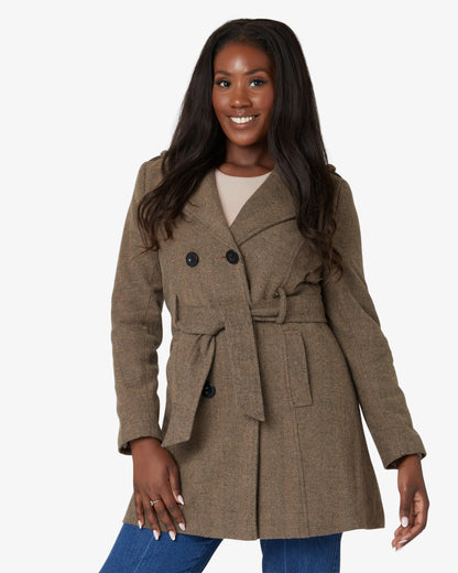 Herringbone Blend Double Breasted Military Coat (9049-HB)