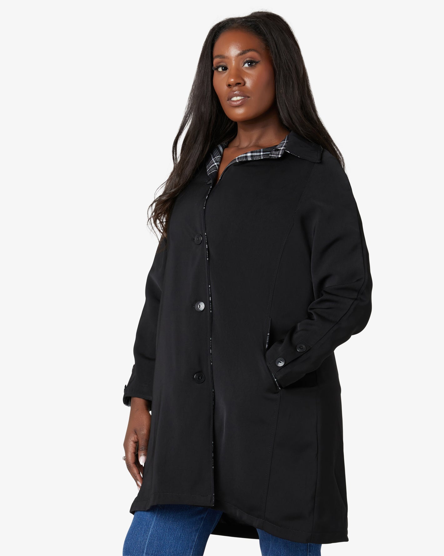 Eliza Gray Black Lightweight Check Contrast Trim Jacket