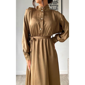 Vintage Style Satin Maxi Dress In Brown