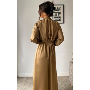 Vintage Style Satin Maxi Dress In Brown